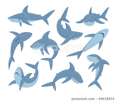 Cartoon ocean shark mascots, marine predator... - Stock