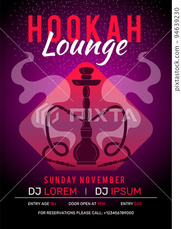 Hookah poster. Retro style oriental placard invitation for hookah smoke club recent vector print design template with place for text 94639230