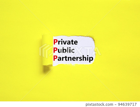 PPP private public partnership symbol. Concept words PPP private public partnership on white paper on a beautiful yellow background. Business PPP private public partnership concept. Copy space 94639717