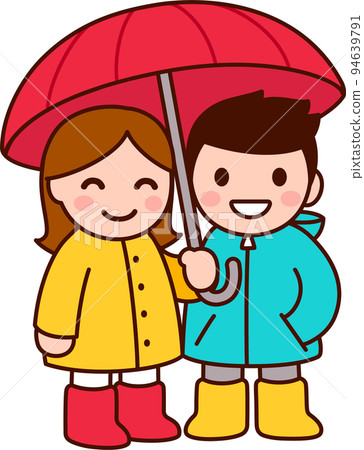 Cute boy and girl with umbrella 94639791