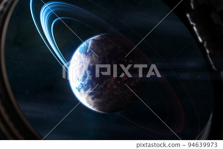 Habitable deep space planet. View from porthole Habitable deep space planet. View from porthole 94639973