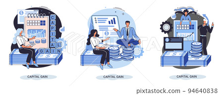 Capital gain metaphor, net income, monetary profit, growing graph up. Economic growth, income from investment 94640838