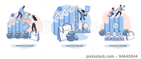 Investment portfolio with dollars or currency, buy or sell trading, market exchange value concept Investment portfolio with dollars or currency, buy or sell trading, market exchange value concept 94640844
