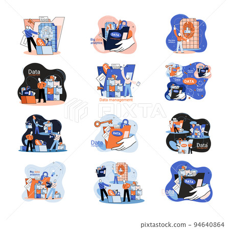 Big data analytics platform, data management and protection creative metaphor set abstract concept Big data analytics platform, data management and protection creative metaphor set abstract concept 94640864