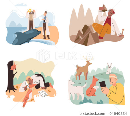 Zoologist study forest wild animals in their natural habitat. Study of living conditions wild animals in wildlife 94640884