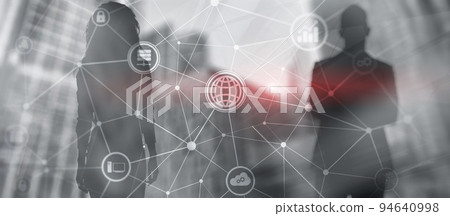 Communications project. Graphics on the background of office workers Communications project. Graphics on the background of office workers 94640998