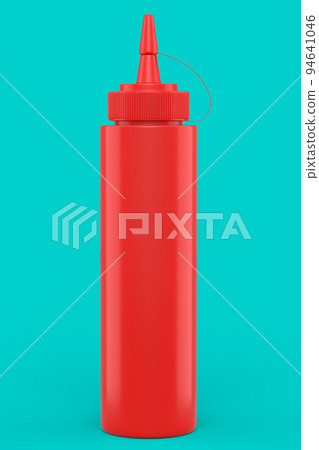Plastic bottle of tomato ketchup isolated on green background. 94641046