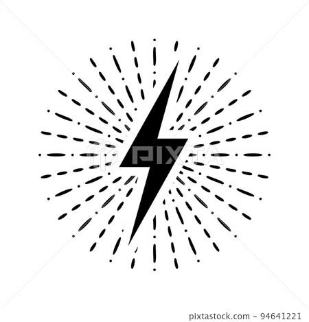 Vintage lightning bolt and sun rays isolated on white background. Lightnings with sunburst effect. Thunderbolt, electric shock sign. Vector illustration Vintage lightning bolt and sun rays isolated on white background. Lightnings with sunburst effect. Thunderbolt, electric shock sign. Vector illustration 94641221