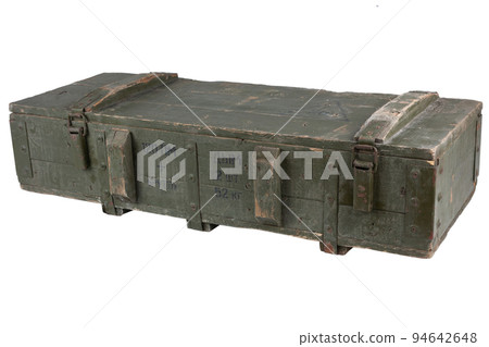 Soviet and russian army ammunition stack of green crates. Text in russian - type of ammunition, projectile caliber, projectile type, number of pieces and weight. Soviet and russian army ammunition stack of green crates. Text in russian - type of ammunition, projectile caliber, projectile type, number of pieces and weight. 94642648