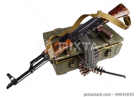ak47 gun on green army crate with ammunition ak47 gun on green army crate with ammunition 94642650