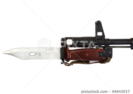 bayonet on kalashnikov ak74 barrel isolated on white bayonet on kalashnikov ak74 barrel isolated on white 94642657
