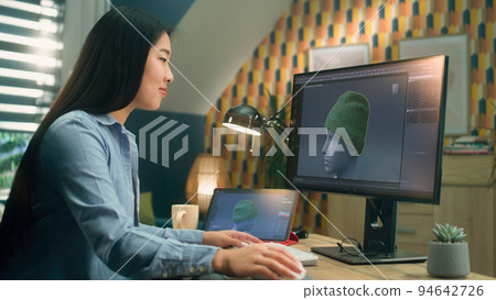 Woman making 3D visualization of clothes 94642726