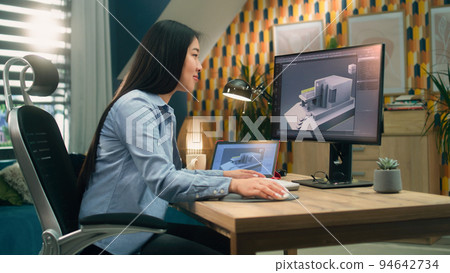 Asian woman creating 3D model of house Asian woman creating 3D model of house 94642734