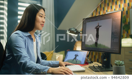 Asian woman using 3D modeling software Asian woman using 3D modeling software 94642809