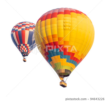 Two Hot Air Balloons Isolated on a White Background. Two Hot Air Balloons Isolated on a White Background. 94643226