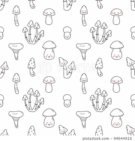 Seamless pattern cute mushrooms. Background for sewing baby clothes or printing on fabric. Wallpaper nursery. Wrapping paper with funny characters. Seamless pattern cute mushrooms. Background for sewing baby clothes or printing on fabric. Wallpaper nursery. Wrapping paper with funny characters. 94644918