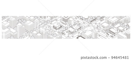 Three-dimensional view of the townscape. Cityscape. Line drawing illustration. Three-dimensional view of the townscape. Cityscape. Line drawing illustration. 94645481