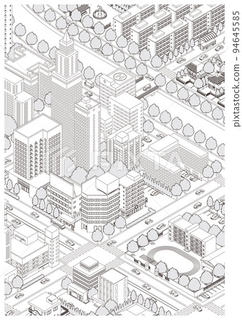 城市景觀的三維視圖 城市景觀 線描插圖。 94645585