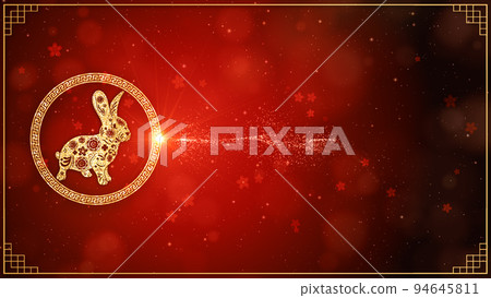 Chinese New Year Celebration Background, Chinese Zodiac Rabbit 2023, Golden and Red with Particle for Chinese Decorative Classic Festive Background for a Holiday, 3d rendering Chinese New Year Celebration Background, Chinese Zodiac Rabbit 2023, Golden and Red with Particle for Chinese Decorative Classic Festive Background for a Holiday, 3d rendering 94645811