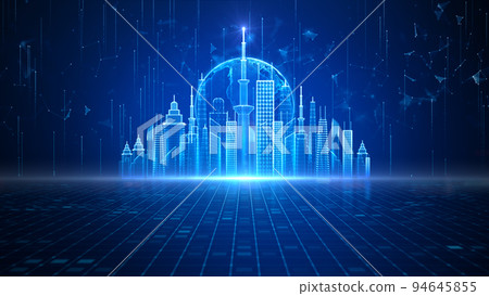 Smart City Of Cyberspace And Metaverse, Technology Digital Network Connection, Social Network Connection, Blue Abstract Background Concept. 3d Rendering Smart City Of Cyberspace And Metaverse, Technology Digital Network Connection, Social Network Connection, Blue Abstract Background Concept. 3d Rendering 94645855