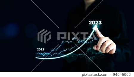 Businessman pointing arrow graph corporate future growth plan Businessman pointing arrow graph corporate future growth plan 94646903