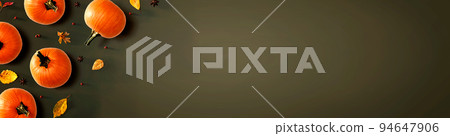 Autumn pumpkins with colorful leaves 94647906