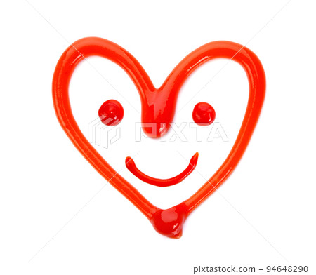 Heart shaped ketchup isolated on white background. Heart shaped ketchup isolated on white background. 94648290