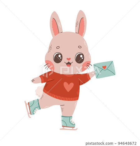 Cute bunny on ice skates with love letter vector Cute bunny on ice skates with love letter vector 94648672