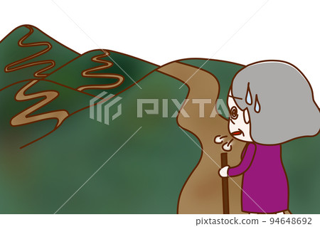 (Whole body diagonally behind) Elderly woman who walks hard even though she is tired because the journey of a thousand miles starts with one step (Whole body diagonally behind) Elderly woman who walks hard even though she is tired because the journey of a thousand miles starts with one step 94648692