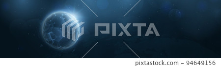 Soccer ball on earth is made from lines, triangles, low polygon and particle style design. Vector illustration Soccer ball on earth is made from lines, triangles, low polygon and particle style design. Vector illustration 94649156