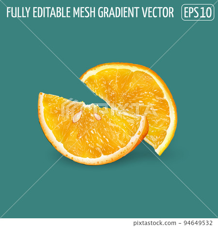 Two orange slices on a green background. Two orange slices on a green background. 94649532