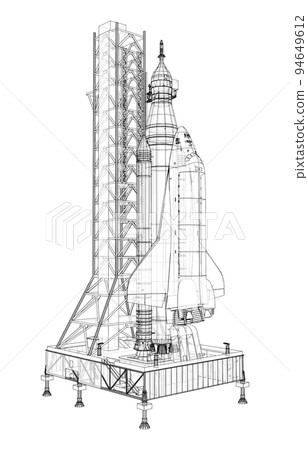 Space Rocket on launch pad. Vector rendering of 3d 94649612