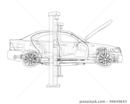 Car lift stand tower with car. Vector Car lift stand tower with car. Vector 94649643