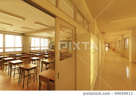 Unmanned classrooms and corridors after school with the setting sun / Concept image of school location, youth and nostalgia 94649913