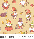 Cute thanksgiving gnomes. Autumn seamless pattern. 94650787