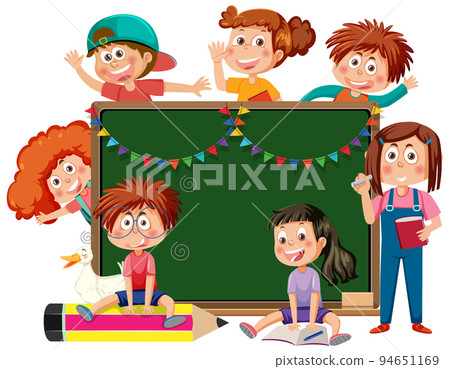 Chalkboard with school kids template 94651169