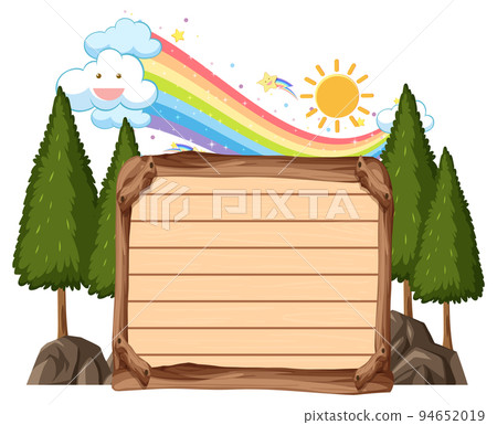 Empty board template with tree and rainbow 94652019