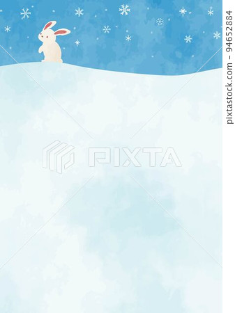 Simple and cute rabbit and winter landscape illustration 94652884