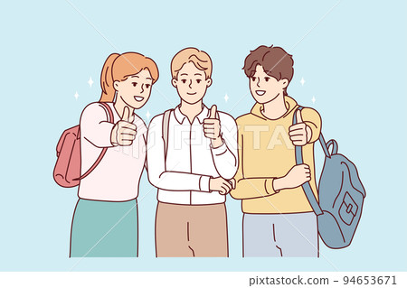Smiling students show thumbs up 94653671