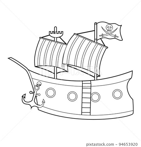 Coloring book for kids, pirate ship. Vector isolated on a white background Coloring book for kids, pirate ship. Vector isolated on a white background 94653920