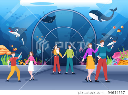 Aquarium Template Hand Drawn Cartoon Flat Illustration with Family and Kids Looking at Underwater Fish, Sea Animals Variety, Marine Flora and Fauna Aquarium Template Hand Drawn Cartoon Flat Illustration with Family and Kids Looking at Underwater Fish, Sea Animals Variety, Marine Flora and Fauna 94654337