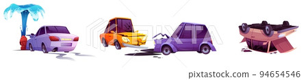 Car crash, broken vehicles after road accidents Car crash, broken vehicles after road accidents 94654546