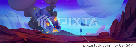Ufo spaceship crash on alien planet Ufo spaceship crash on alien planet 94654547