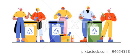 People sorting waste to garbage containers People sorting waste to garbage containers 94654558