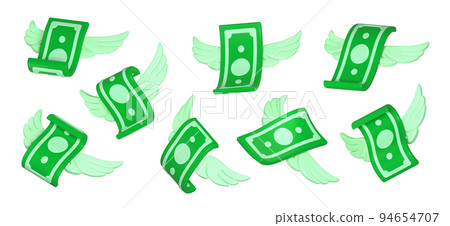3d render flying banknotes with wings, money set 3d render flying banknotes with wings, money set 94654707