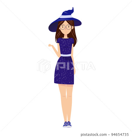 Girl in a Halloween costume. Charming witch in glasses and a hat. 94654735