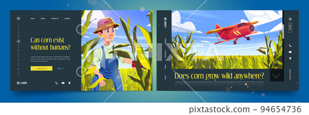 Banners with farmer, maize field and red airplane Banners with farmer, maize field and red airplane 94654736