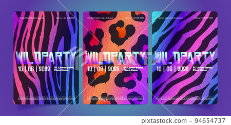 Wild party posters with holographic animals fur 94654737