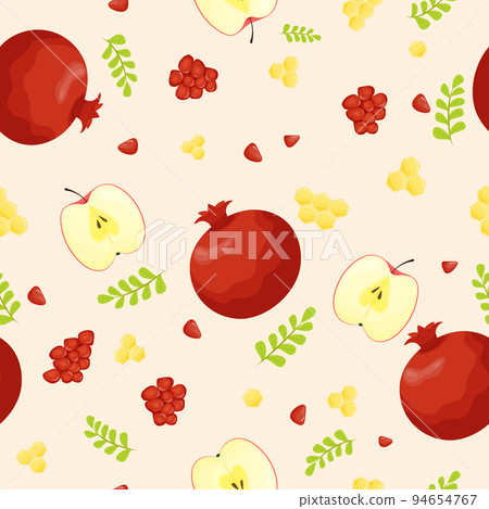 Happy Rosh Hashanah. Seamless fruit pattern on a white background. 94654767