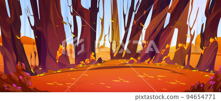 Autumn forest scene with trees and bushes Autumn forest scene with trees and bushes 94654771